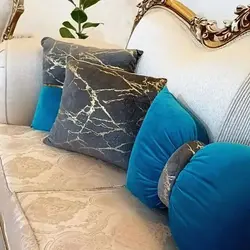 خرید کاور کوسن مخمل طلاکوب (طرح ماربل) | فروشگاه اینترنتی پرده و کوسن شیک نقش