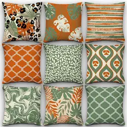 خرید کاور کوسن کد 773 (ست سبز و نارنجی) | فروشگاه اینترنتی پرده و کوسن شیک نقش