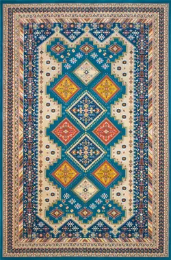 فرش ماشینی رادین طرح گبه بختیاری رنگ زمینه کله غازی