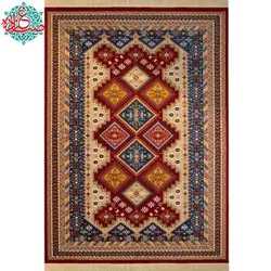 فرش ماشینی رادین طرح گبه بختیاری رنگ زمینه لاکی