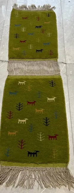 فرش دستبافت جفت پادری گبه سبز (کلاژ)