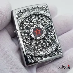 فندک زیپو اصل بنزینی کد 2005043 مدل پنج ضلعی اسکلت بدنه برنجی با روکش بلک آیس طراحی پلاک شده یک طرفه Original Zippo Lighter