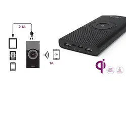 شارژر همراه بیسیم فیلیپس مدل DLP10026 ظرفیت 10000 میلی آمپر ساعتPhilips DLP10026 10000 mAh Qi 3 USB