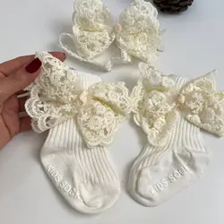 ست جوراب بچه گانه دخترانه کبریتی پاپیون و هدبند