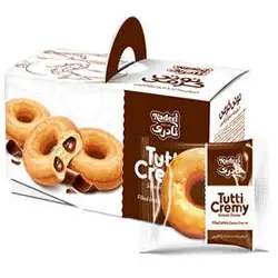 دونات کیک کاکائویی توتی کرمی بسته بندی 5 عددی