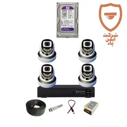 پک کامل 4 عددی دوربین مداربسته 5 مگاپیکسل | دوربین دید شب رنگی دام سقفی
