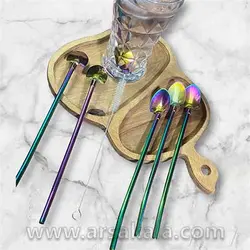 نی استیل قاشق دار 7 رنگ همراه فرچه