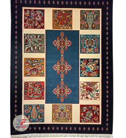 فرش گبه ماشینی کاشان طرح خشتی زمینه سرمه ای کد 61400047 - دیجی فرش