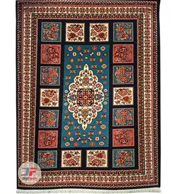 گبه ماشینی کاشان طرح خشتی زمینه سرمه ای کد 61400056 - دیجی فرش