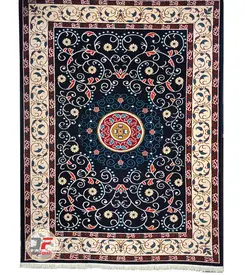 فرش گبه ماشینی سبلان کاشان طرح افشان زمینه سرمه ای کد 61400079 - دیجی فرش