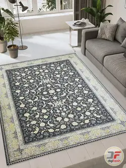 فرش کلاسیک 1200 شانه طرح صدف زمینه دودی - دیجی فرش