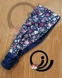 ست روسری نخی و ساق دست و هدبند سرمه ای گلدار