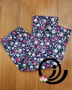 ست روسری نخی و ساق دست و هدبند سرمه ای گلدار