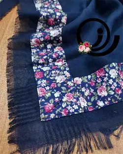 ست روسری نخی و ساق دست و هدبند سرمه ای گلدار
