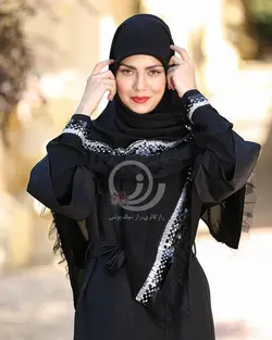 ست روسری و ساق دست مشکی پولکی توردار