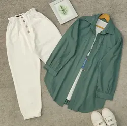 مانتو شوميزي سبز صدري كد 1241