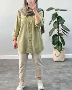 مانتو كتان دو جيب رنگي كد 665583