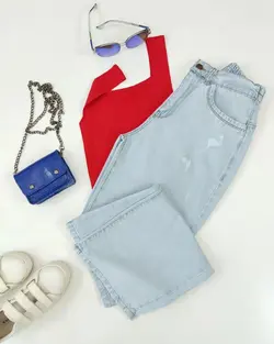 شلوار نيم بگ آبي يخي كد 506614