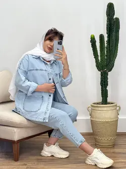 مانتو جین دو جیب برش دار M کد 18474