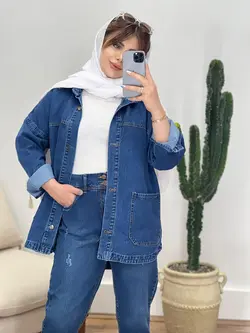 مانتو جین دو جیب برش دار M کد 18474