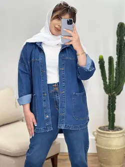 مانتو جین دو جیب برش دار M کد 18474