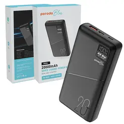 پاوربانک 20000mAH فست  Porodo Blue LCD 22.5w PD&QC pb054