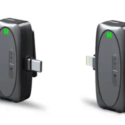 میکروفن یقه ای بیسیم شارژی Porodo Dual mic lavalier microphone type C-lightning,aux-گارانتی