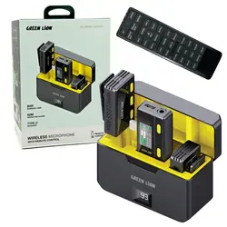 میکروفن یقه ای بیسیم 2عددی بهمراه کیس شارژ و ریموت Green Lion wireless mic with remote-lightning