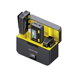 میکروفن یقه ای بیسیم 2عددی بهمراه کیس شارژ و ریموت Green Lion wireless mic with remote-lightning
