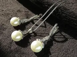 ست جواهری گوشواره و آویز مروارید پرورشی