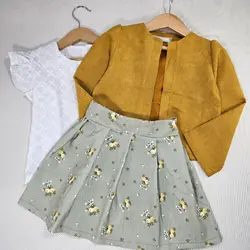 ست سه تیکه کت دامن و تاپ چین دار کد 2683 :دخترانه | شمال مال