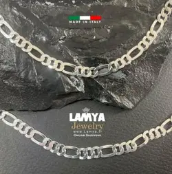 ست زنجیر و دستبند نقره ایتالیایی فیگارو 6تراش 6mil کدN141