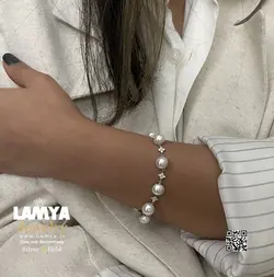 دستبند نقره زنانه مدل مروارید گل شبدر کد D110 - گالری نقره لمیا LAMYA