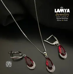 نیم ست نقره زنانه سنگ قرمز کد N148 - گالری نقره لمیا LAMYA