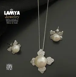 نیم ست نقره زنانه مدل مروارید گل شبدر کد N143 - گالری نقره لمیا LAMYA
