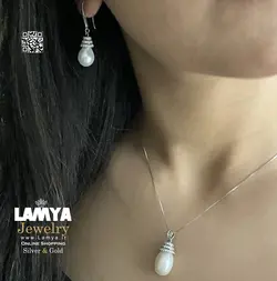 نیم ست نقره زنانه مدل آویز مروارید کد N144 - گالری نقره لمیا LAMYA