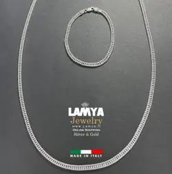 ست زنجیر و دستبند نقره ایتالیا مدل کارتیه تراش خرده 5mil کد N106