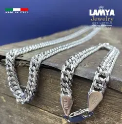 ست زنجیر و دستبند نقره ایتالیا مدل کارتیه تراش خرده 8mil  کد N105