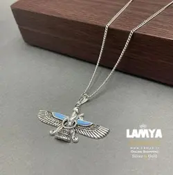 گردنبند نقره پلاک فروهر نگین آبی کد G093