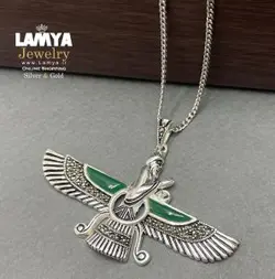 گردنبند نقره پلاک فروهر نگین سبز کد G094