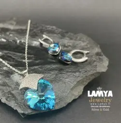 نیم ست قلب آبی سواروسکی کد N110