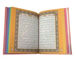 کتاب قرآن لبه رنگی جلد برجسته صورتی همراه با رحل نفیس
