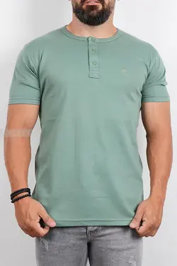 تیشرت یقه گرد دکمه دار مردانه سبز 2775