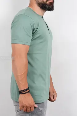 تیشرت یقه گرد دکمه دار مردانه سبز 2775
