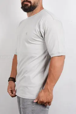 تیشرت مردانه یقه گرد طوسی‌روشن 2784