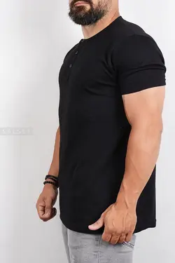 تیشرت یقه گرد دکمه دار مردانه مشکی 2773