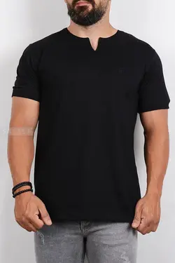 تیشرت مردانه یقه کوبایی مشکی 2765