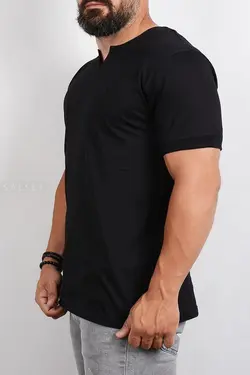 تیشرت مردانه یقه کوبایی مشکی 2765