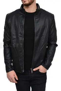 کاپشن مردانه چرم مشکی 1622