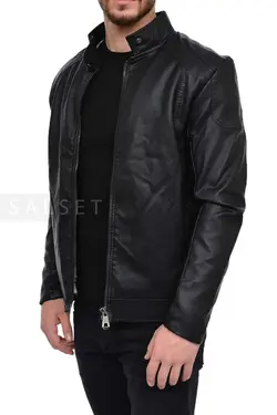 کاپشن مردانه چرم مشکی 1622